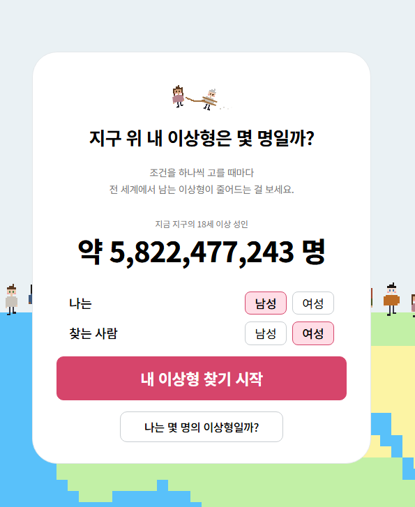 지구 상에 내 이상형이 몇명있는지 알려주는 사이트 · 1번째 이미지