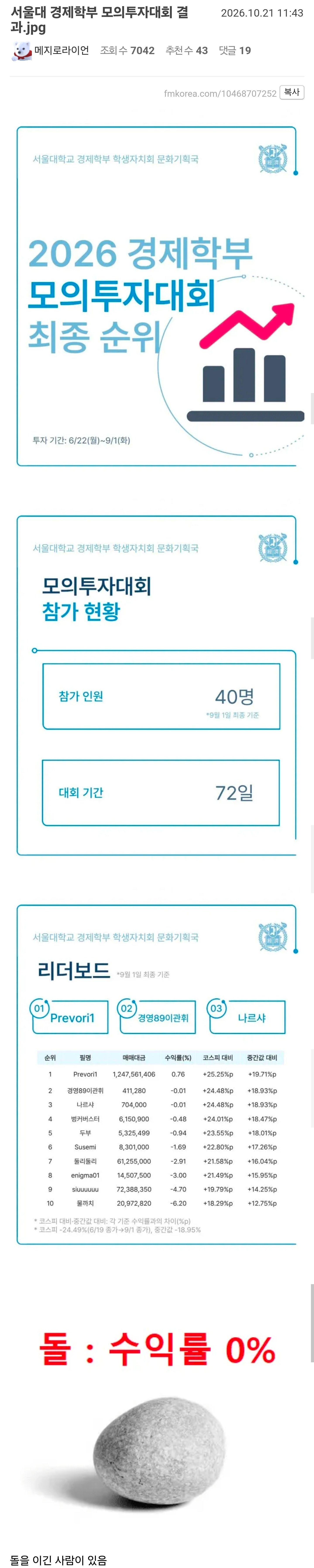2026 서울대 경제학부 모의투자대회 결과 · 1번째 이미지