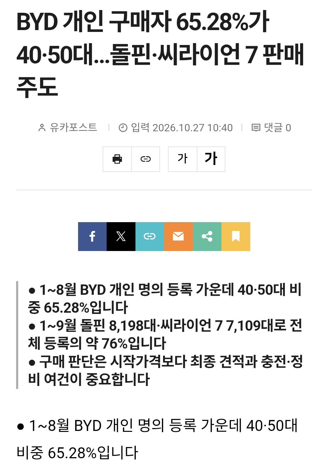 BYD 개인 구매자 65.28%가 40·50대