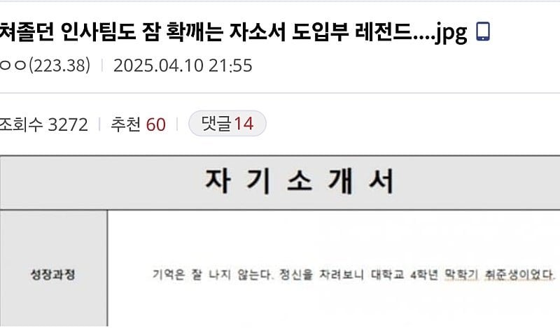 쳐졸던 인사팀도 잠 확깨는 자소서 도입부 레전드...jpg