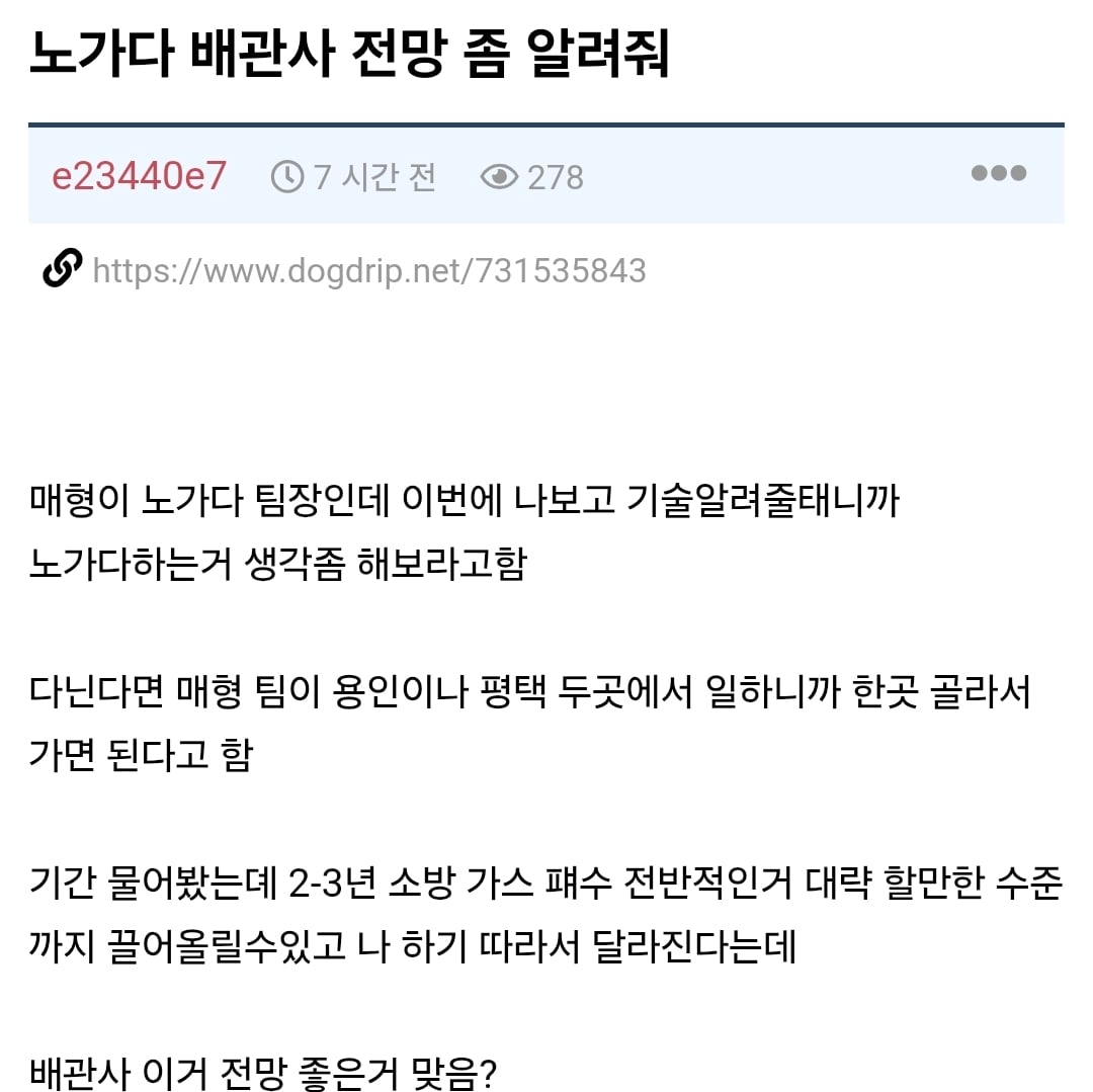 매형이 기술알려준다는데 배관사 전망 좀 알려줘.jpg · 1번째 이미지