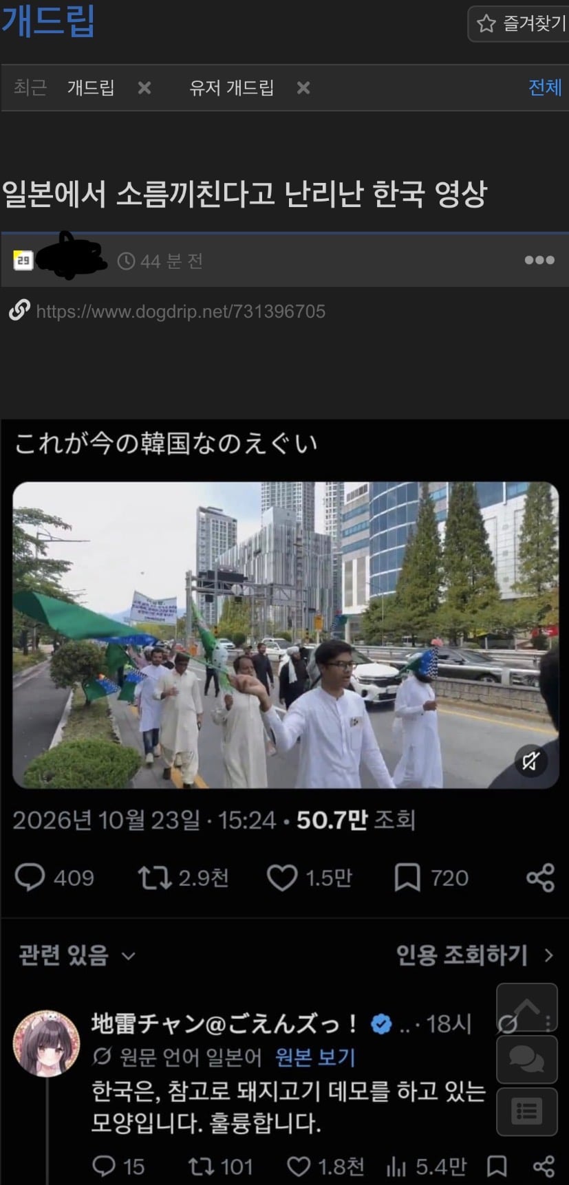 간 한국의 개슬람 대처 칭찬하는 일본인 정체 · 1번째 이미지