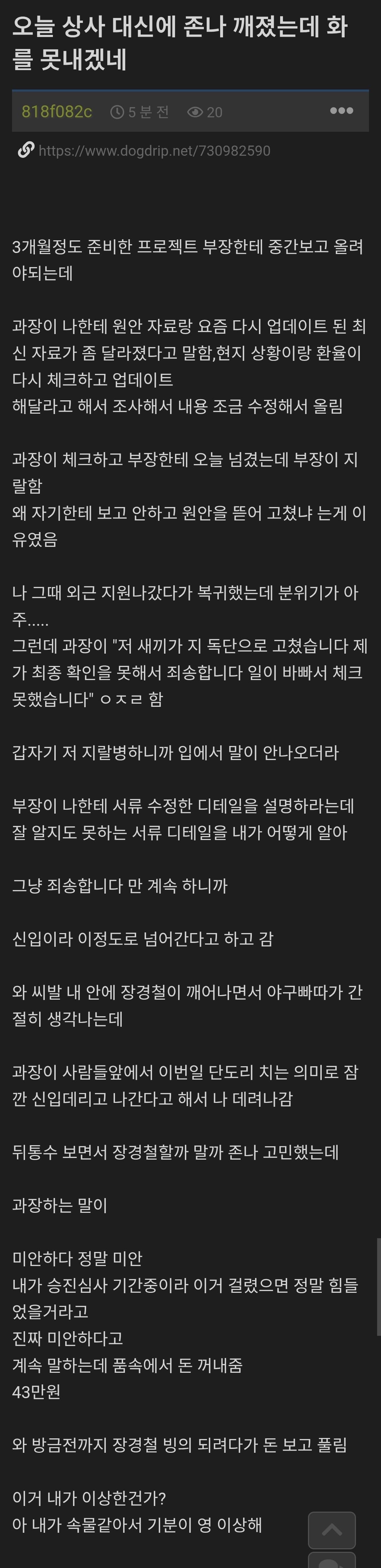 상사의 허위보고로 존나 깨진 익붕이...jpg · 1번째 이미지