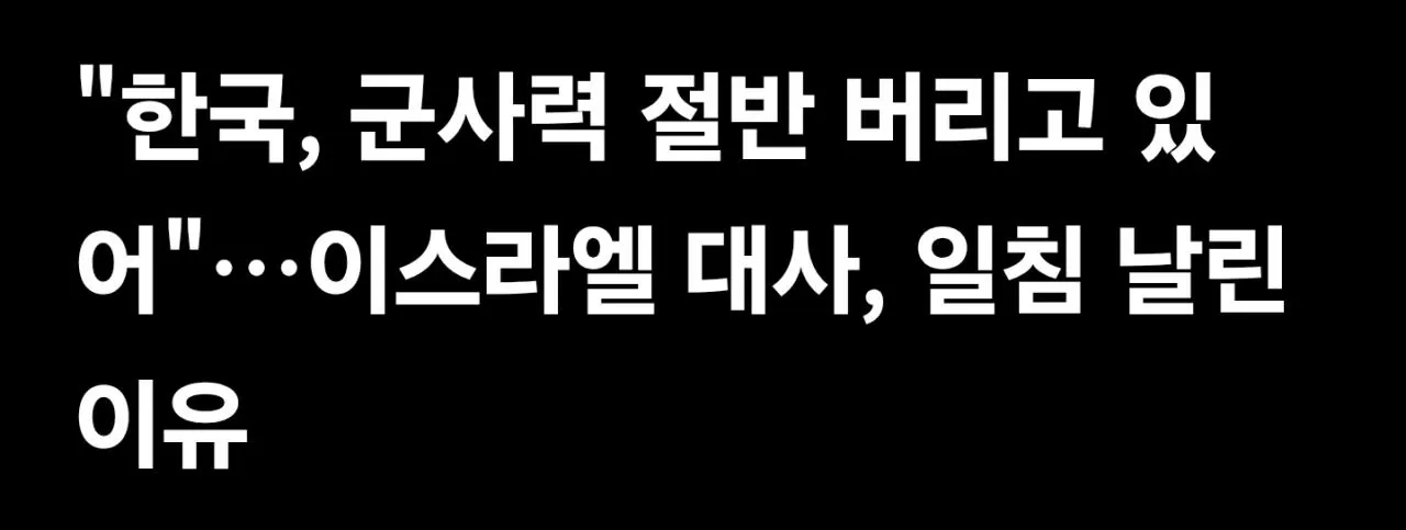 "한국은 군사력의 절반을 버리고 있다" 이스라엘 대사 일침 · 1번째 이미지