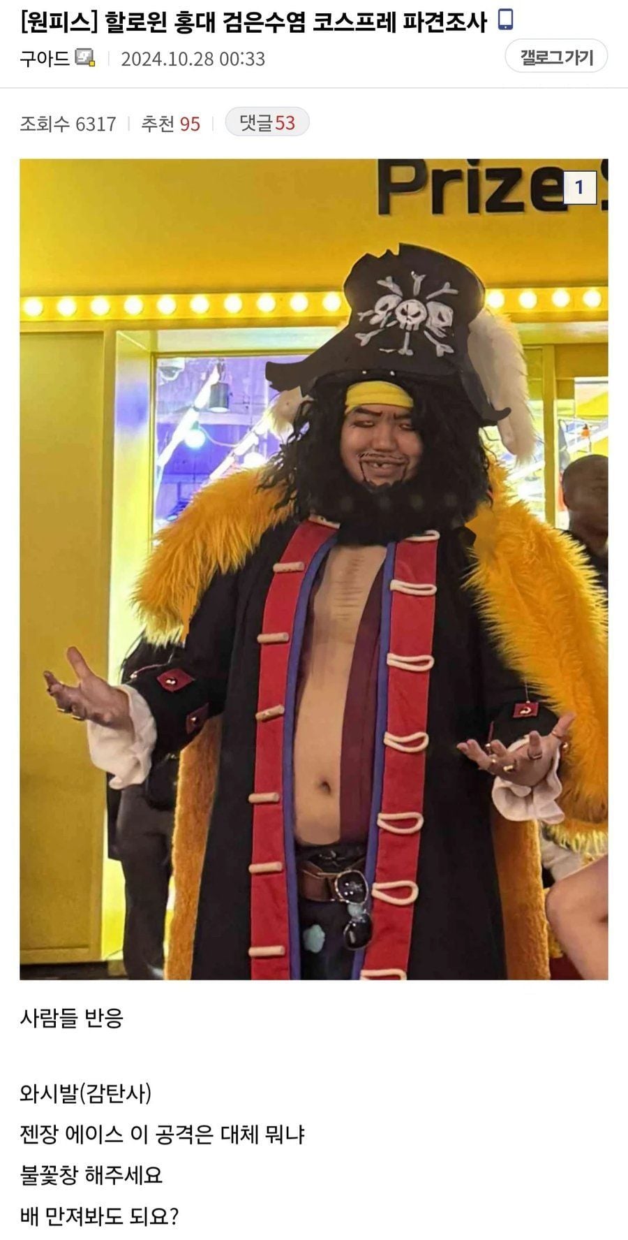 검은수염 코스프레한 디시인 · 1번째 이미지