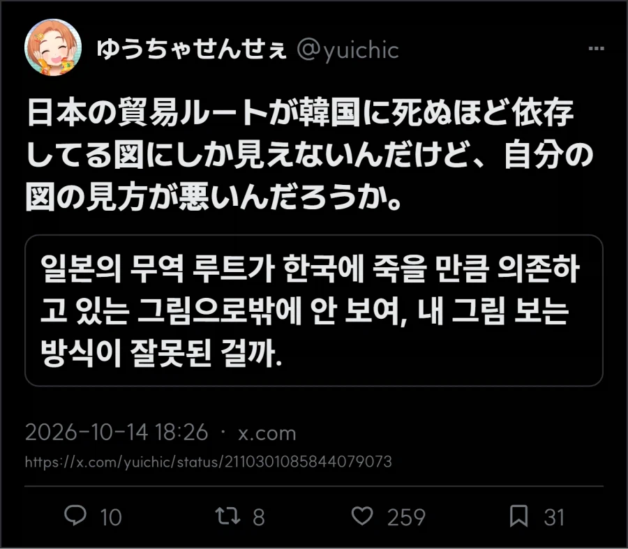 ??? 한국의 무역은 일본에 죽을 만큼 의존 중이다. · 2번째 이미지