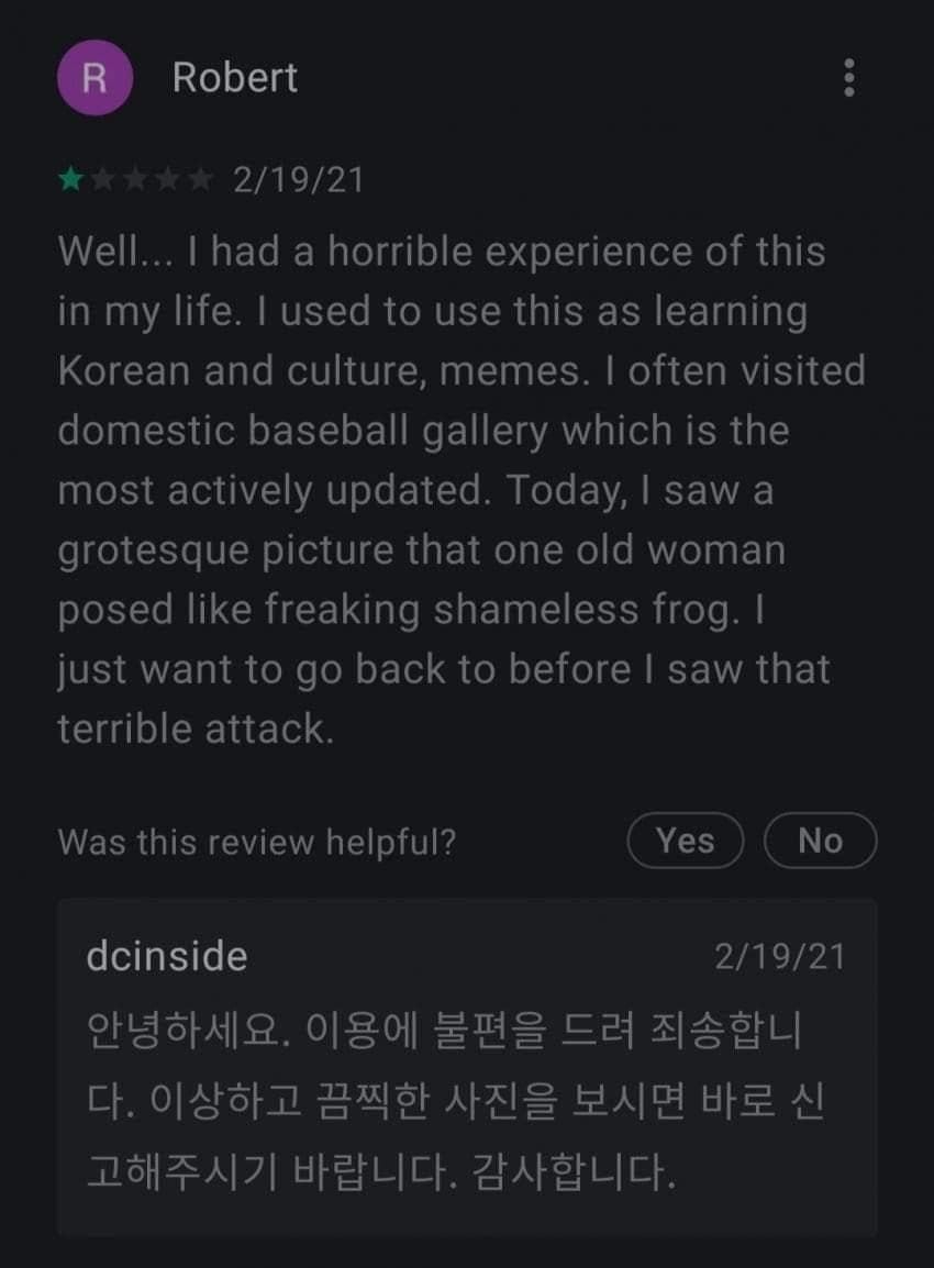 어느 외국게이의 디시앱 리뷰..