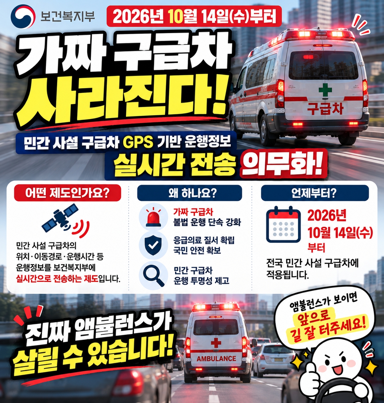 환자 없는 구급차 퇴출.이젠 의심 말고 길 터주자-가짜 구급차 방지법 시행 · 1번째 이미지