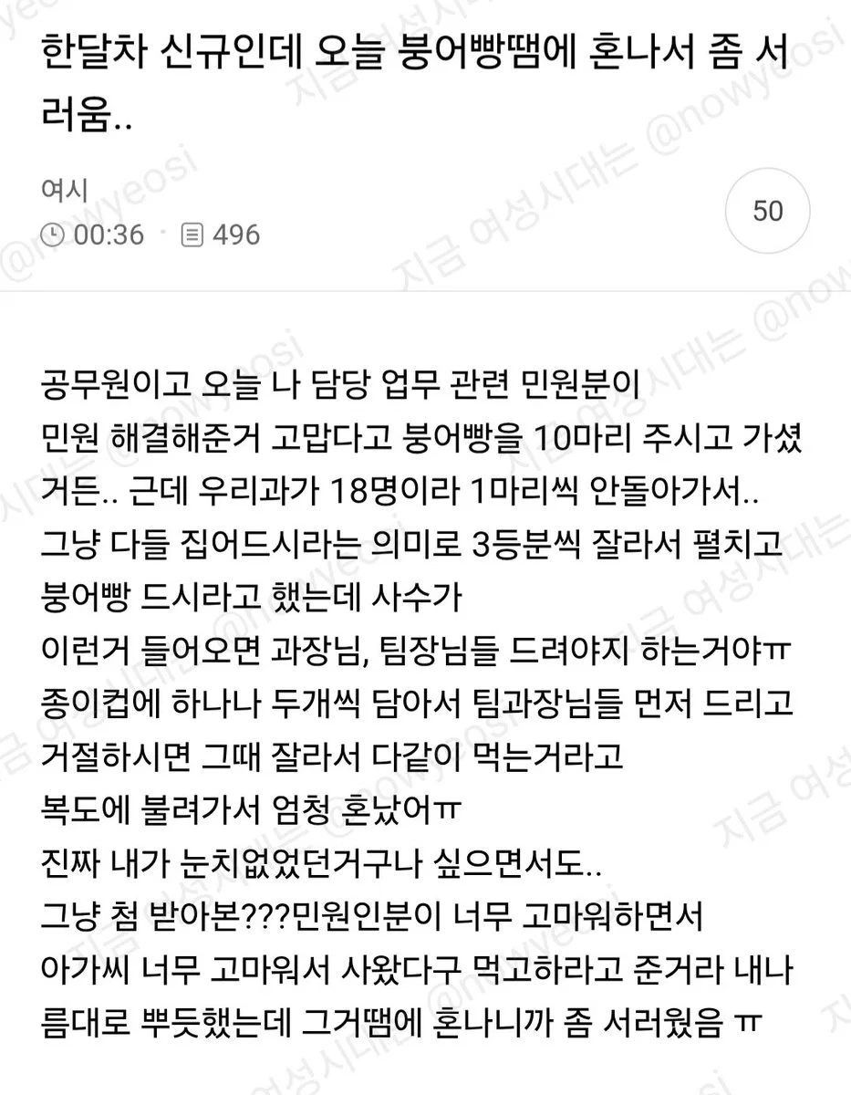 붕어빵 때문에 혼난 한 달 차 신입 공무원 · 1번째 이미지