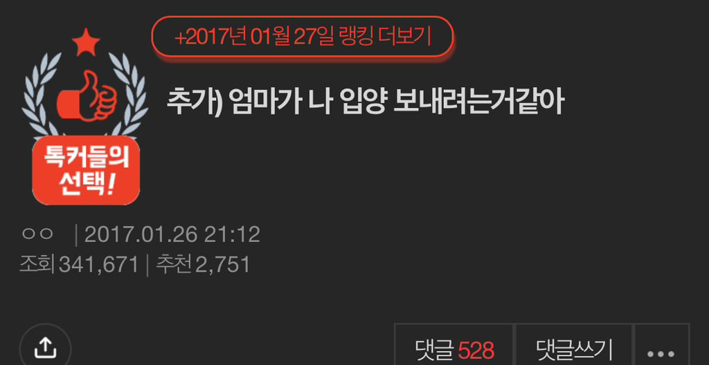 추가) 엄마가 나 입양 보내려는거같아