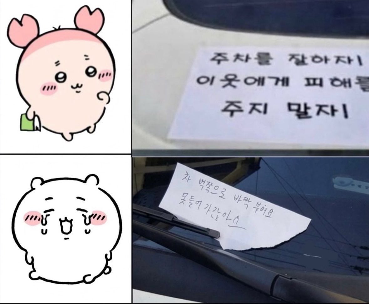 주차를 ㅈ같이 한 차를 본 치이카와들 · 1번째 이미지